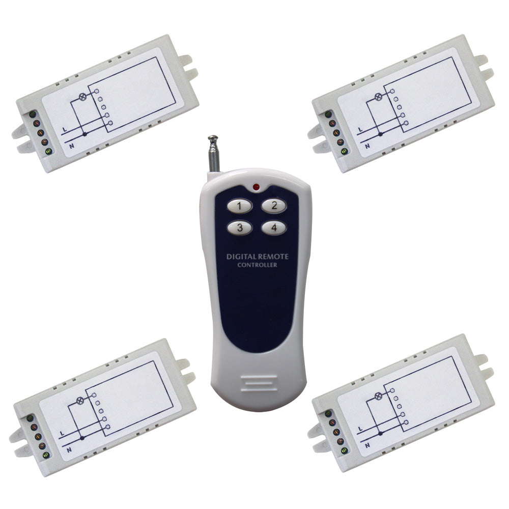 110V White Wireless Digital Remote Control Switch Lamp and Light 4Channel  ON/OFF 