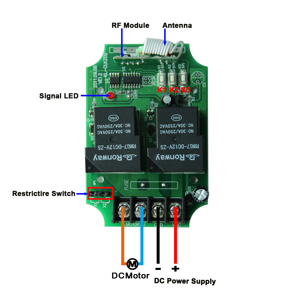 433M High Power DC 12V 24V 36V RF Remote Control Switch 1CH 30A Receiver  Industrial Transmitter