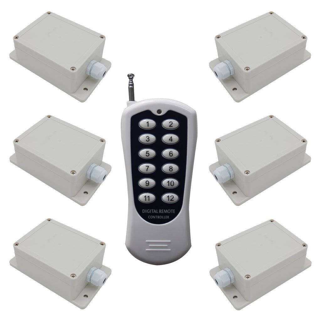 AC Wireless Remote Control Switch Kit 6 Receivers and one 12 Buttons Transmitter