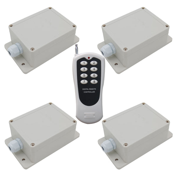 Four 110V 220V Wireless Receivers and A 8 Buttons RF Transmitter (Model: 0020538)