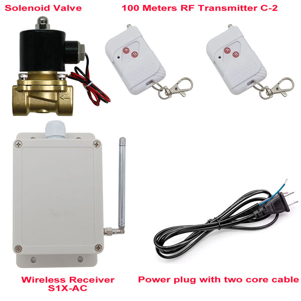 Wireless Remote Control AC Solenoid Valve with RF Transmitter and Receiver (Model: 0020567)