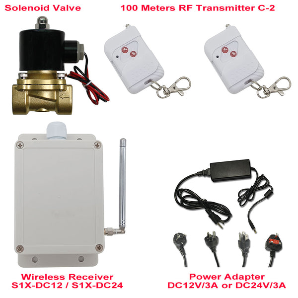 12V 24V Wireless Remote Control Solenoid Valve Switch Kit with Power Adapter (Model: 0020568)