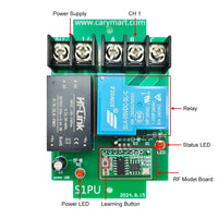 Four 1 Way AC 110V 220V 30A Wireless Receivers and A 8-Button Transmitter (Model: 0020314)