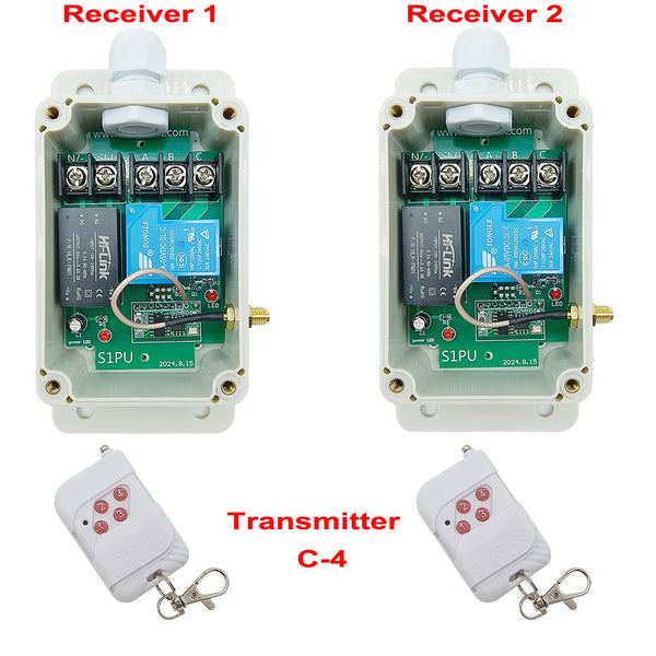 One Transmitter Remote Control Two 1 Way 30A Relay Output Receivers