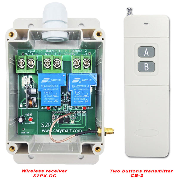 30A Wireless Remote Control Switch Kit 2-CH DC Output LORA 6000ft (Model: 0020514)