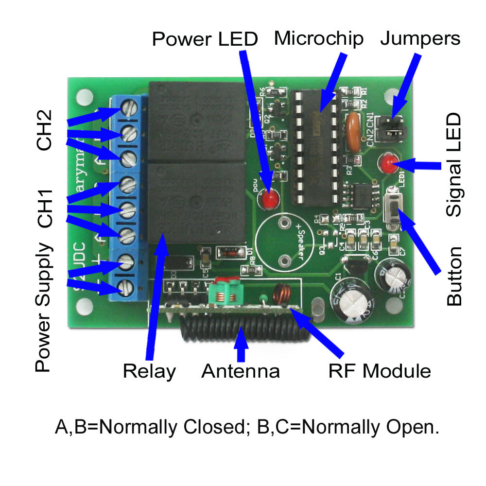 2 Way DC 10A Wireless Remote Control Switch Kit with Memory Function ...